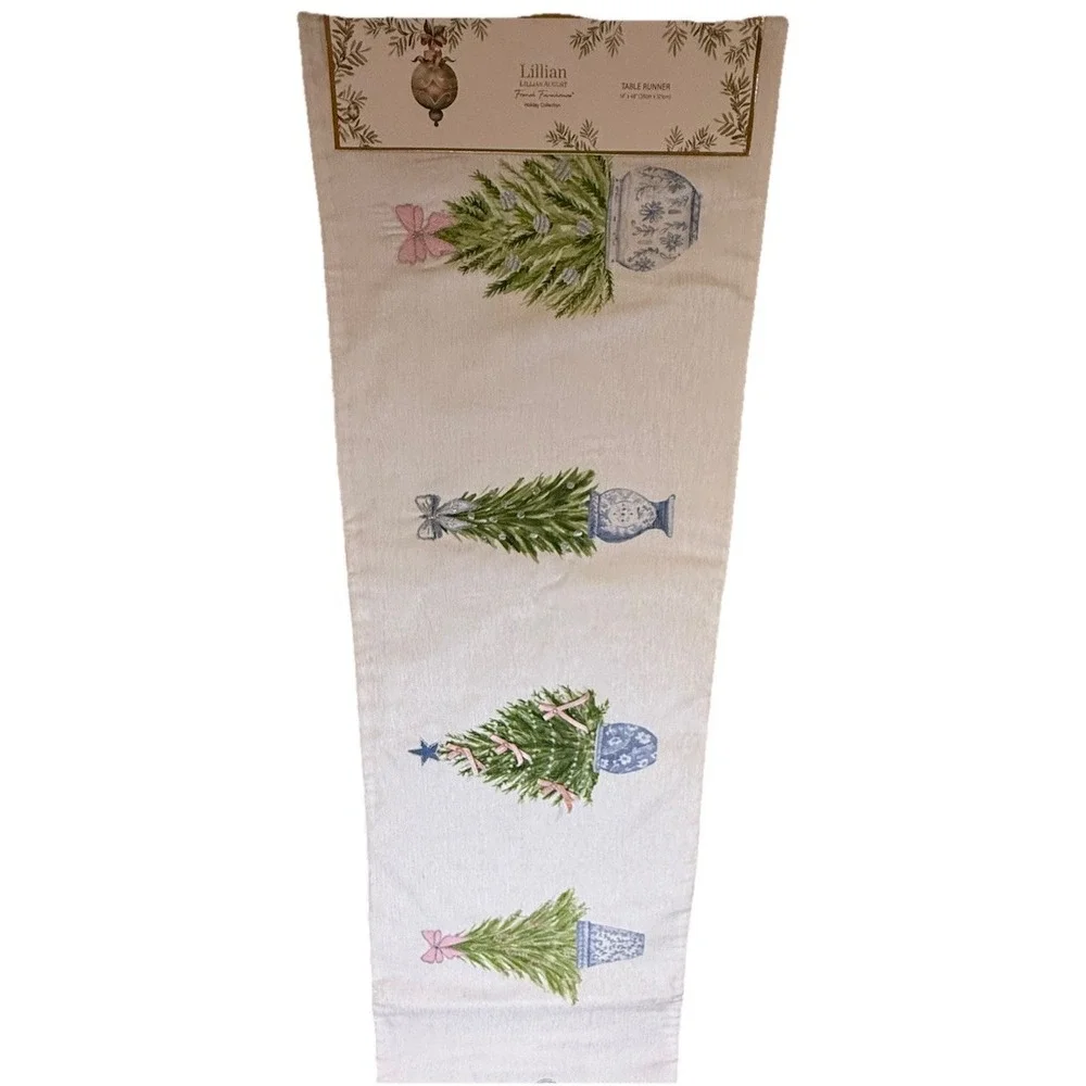 Lillian August EMBELLISHED‎ BLUE CHINOISERE TREES TABLE RUNNER Christmas 48